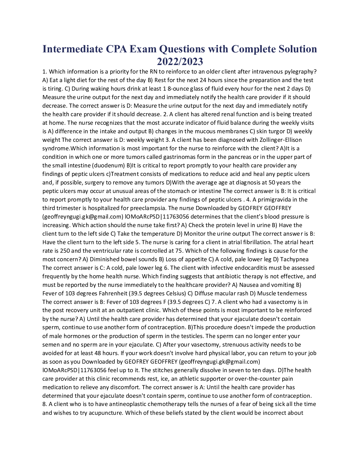Preview image for Intermediate CPA Exam Questions with Complete Solution 2022/2023